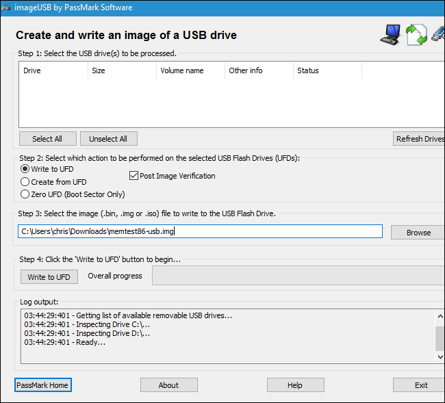 MemTest86 USB 미디어 생성기.