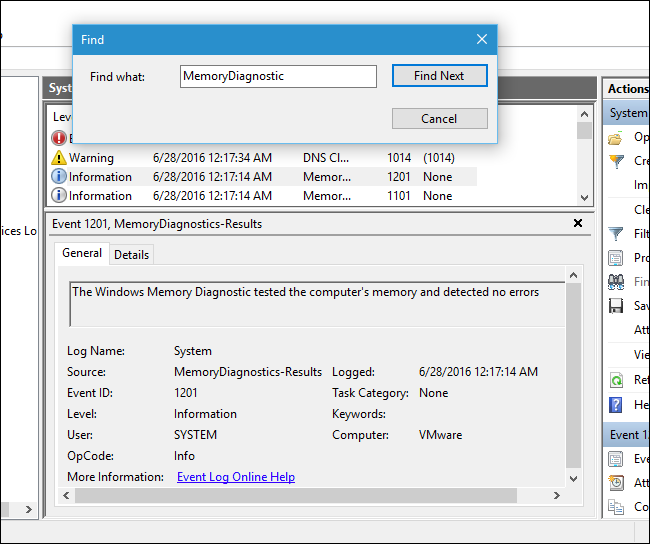 "MemoryDiagnostic"을 검색합니다.
