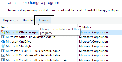 Microsoft Office365で[変更]をクリックします