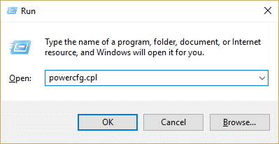 runにpowercfg.cplと入力し、Enterキーを押して電源オプションを開きます