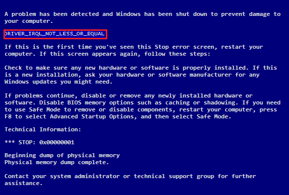 Solucione el error IRQL_NOT_LESS_OR_EQUAL