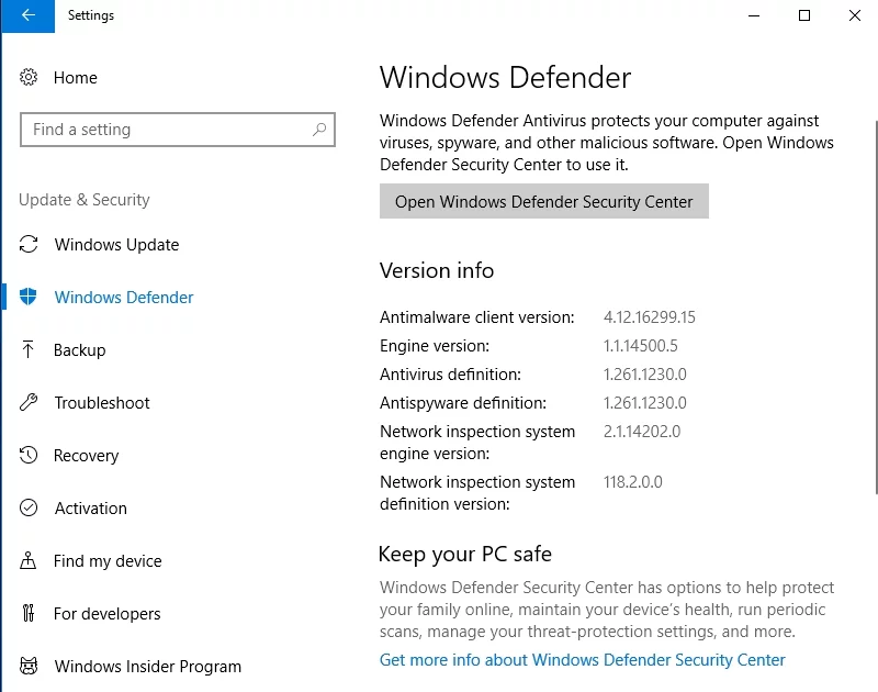 Windows Defenderは、PCをスキャンしてマルウェアを検出します。