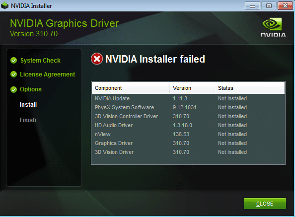 Correggi l'errore di installazione di NVIDIA non riuscito su Windows 10