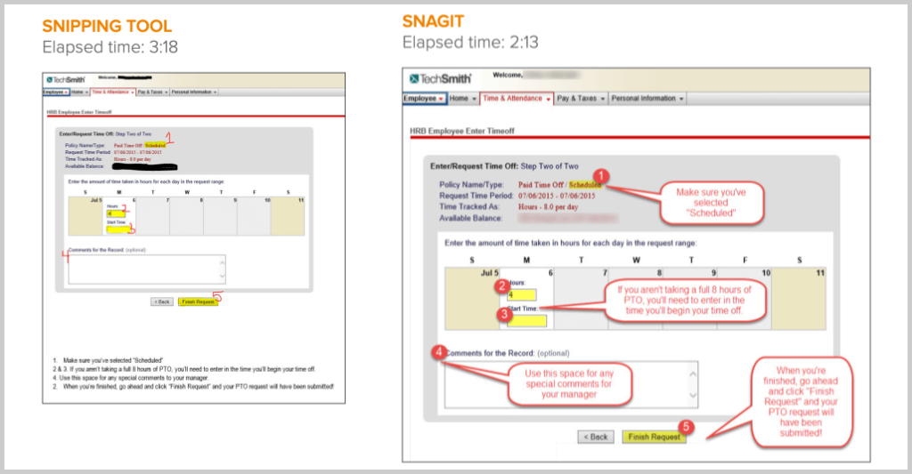 snagit vs snipping tool การเปรียบเทียบเวลา
