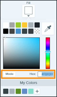 Screenshot, der zeigt, wie Sie eine Farbe auswählen oder einen Farbcode im Dropdown-Menü des Füllwerkzeugs in Snagit eingeben.