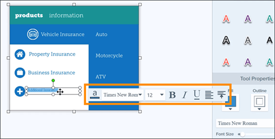 Screenshot, der zeigt, wo die Eigenschaften von bearbeitbarem Text in einem Screenshot in Snagit angepasst werden können.