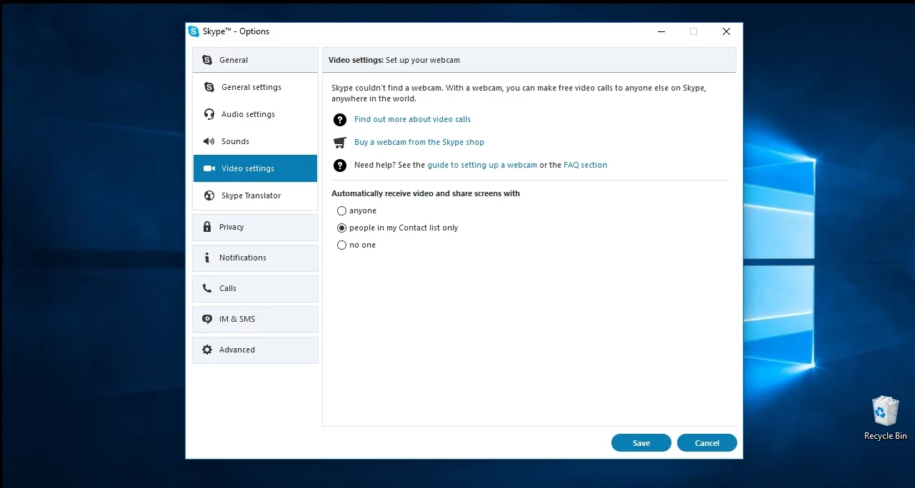 La reparación de Skype no puede ver la cámara web