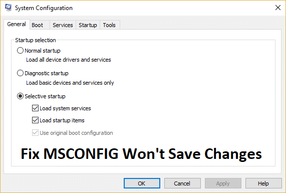 Corrigir MSCONFIG não salvará alterações no Windows 10