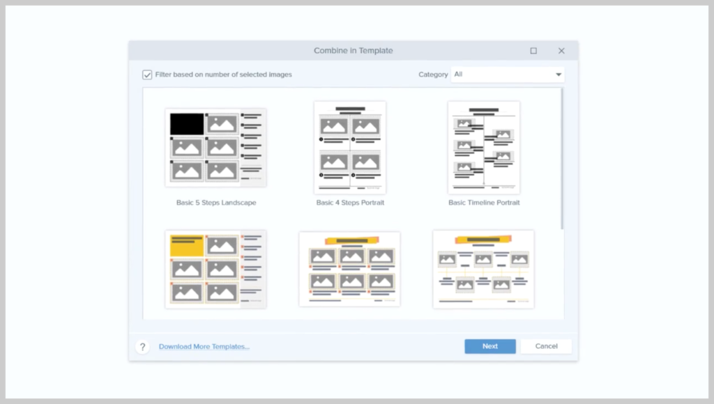 Meniul Șabloane în TechSmith Snagit.