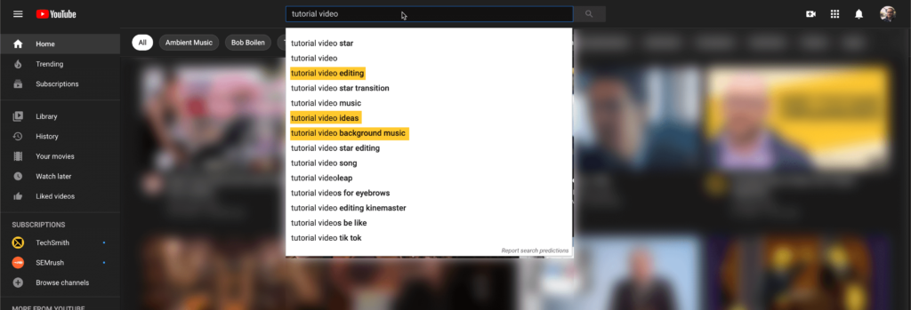 recherche youtube pour la vidéo du tutoriel