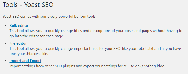 Outils du plugin Yoast SEO