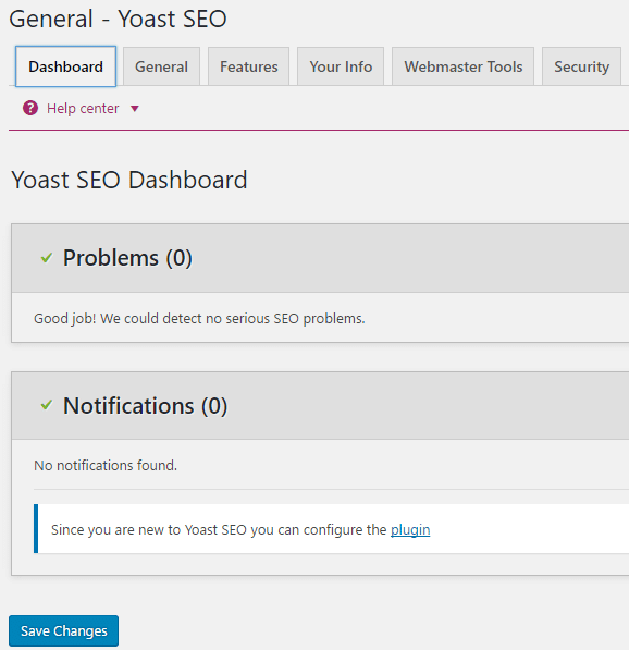 Tableau de bord Yoast SEO
