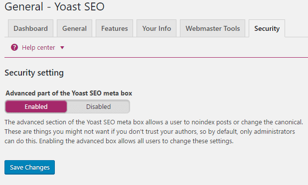paramètre de sécurité dans yoast seo