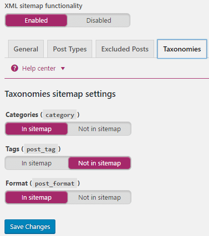 Taxonomies dans la fonctionnalité de plan de site XML