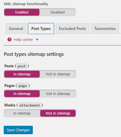 Paramètres de type de publication de plan de site XML