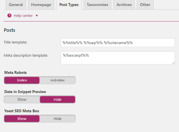 paramètres de référencement de type de publication pour le référencement post-yoast
