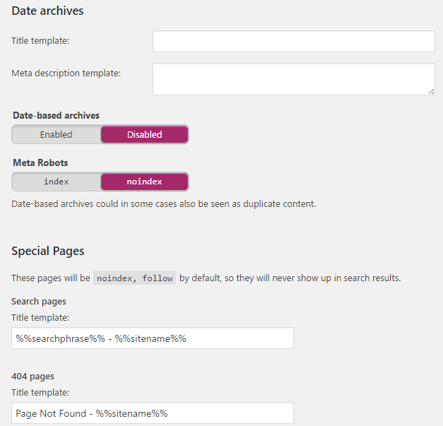 réglage de l'archive de date dans le plugin yoast