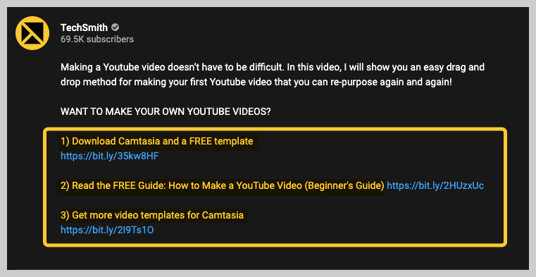 Beispiel für YouTube-Beschreibungslinks