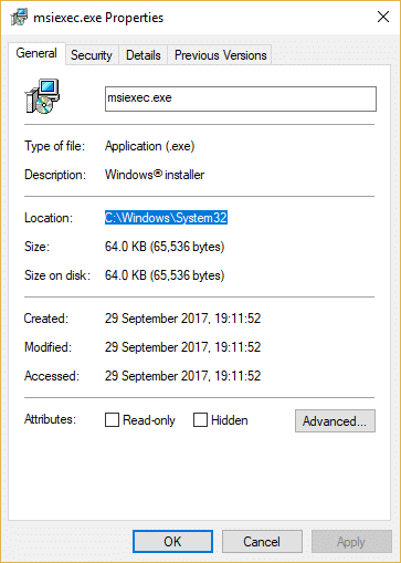 System32の下のmsiexec.exeの場所を書き留めます