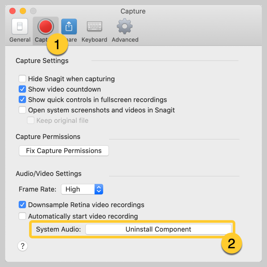nagrywanie ustawień audio systemu Mac snagit