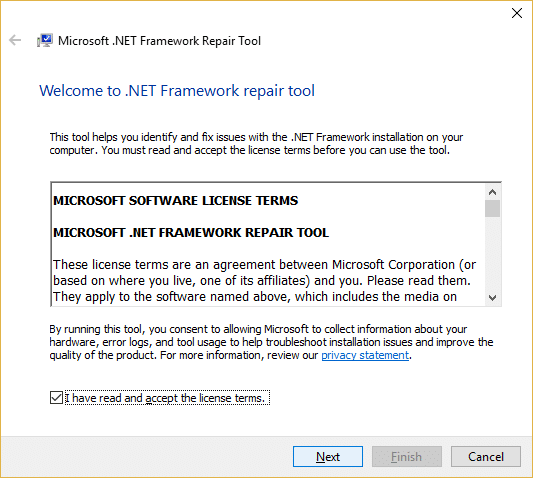 Microsoft .NETFramework修復ツールを実行する