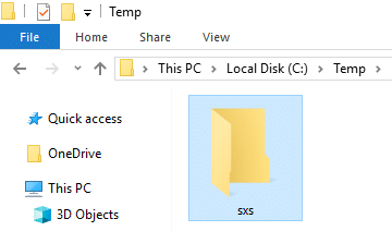 sxsフォルダーをWindows10ソースからルートディレクトリのTempフォルダーにコピーします