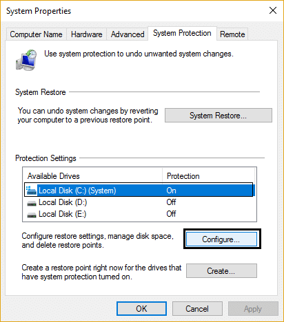 protection du système configurer la restauration du système