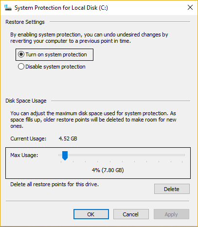 activer la protection du système