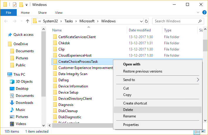 WindowsフォルダーからCreateChoiceProcessTaskを削除します