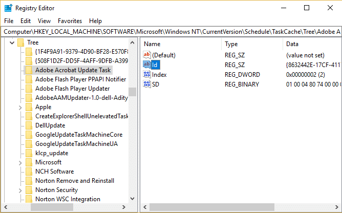 ツリーの下でAdobeAcrobat UpdateTaskを見つけます
