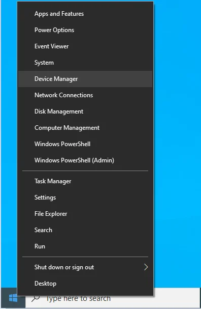 คลิกที่ Device Manager จากเมนู Power User