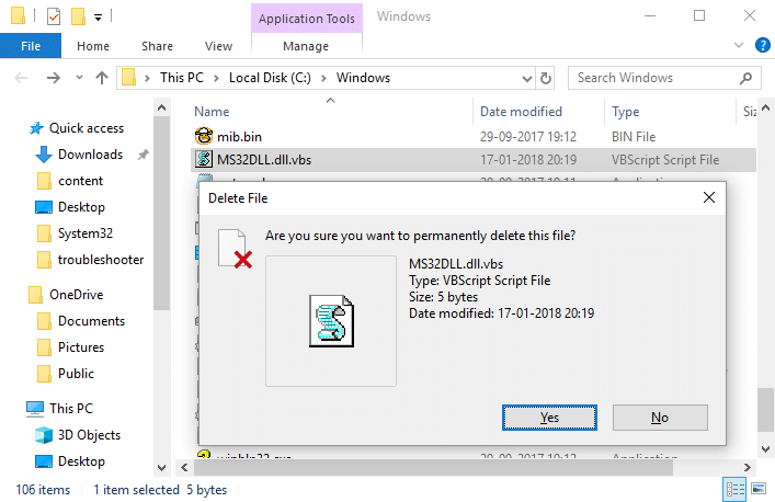 WindowsフォルダからMS32DLL.dll.vbsを完全に削除します