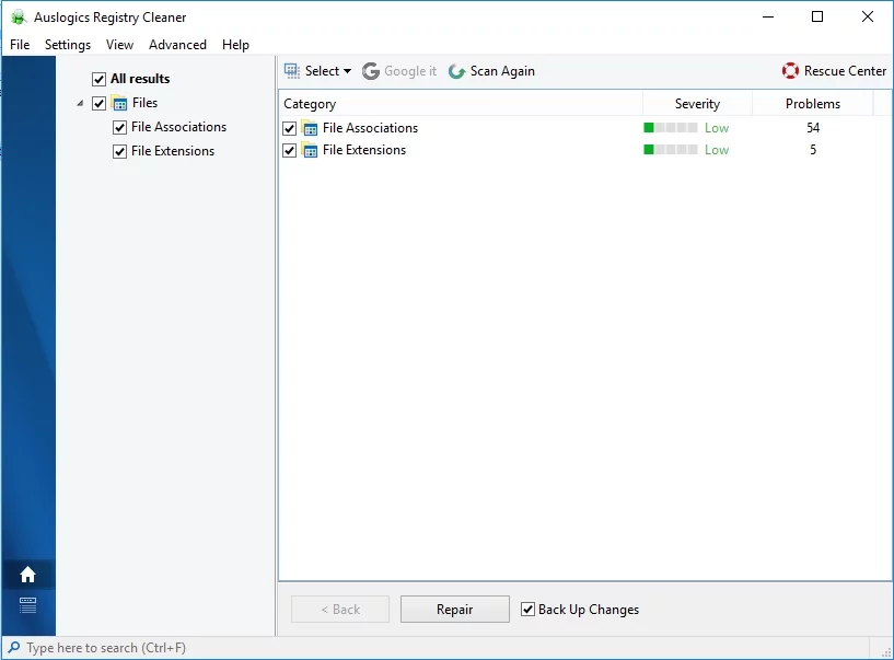 Auslogics Registry Cleanerは、すべてのレジストリの問題を修復します