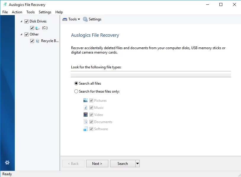 Auslogics FileRecoveryを使用してWER72B0.tmp.WERInternalMetadata.xml関連のファイルを回復します