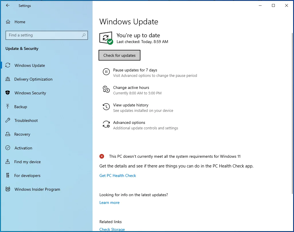 Periksa pembaruan menggunakan klien Pembaruan Windows.