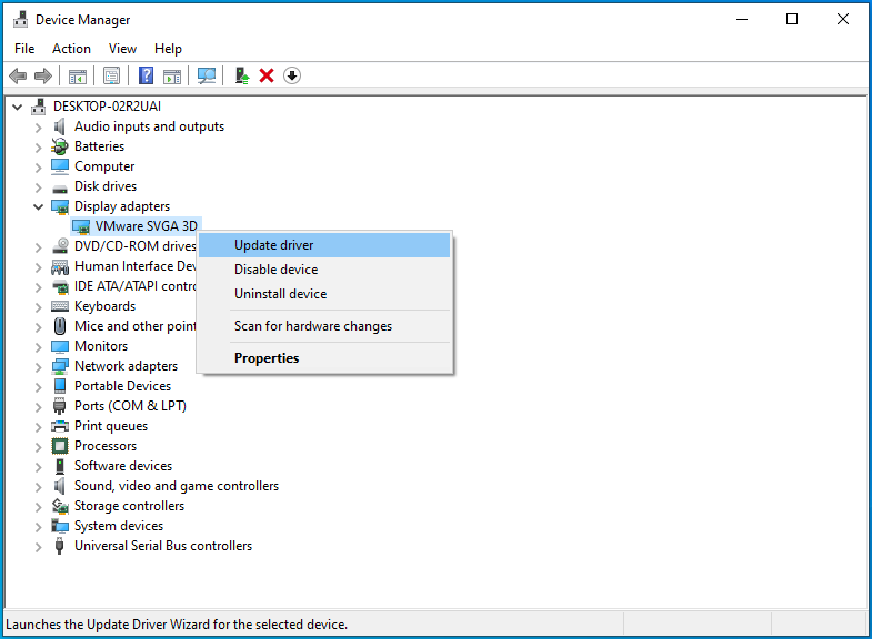 Klik "Perbarui driver" dari menu pop-up.