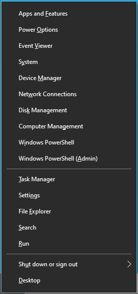 Win + Xを押して、パワーユーザーメニューを開きます。