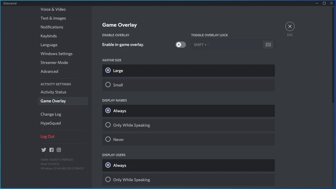 Deshabilite la superposición del juego en Discord.