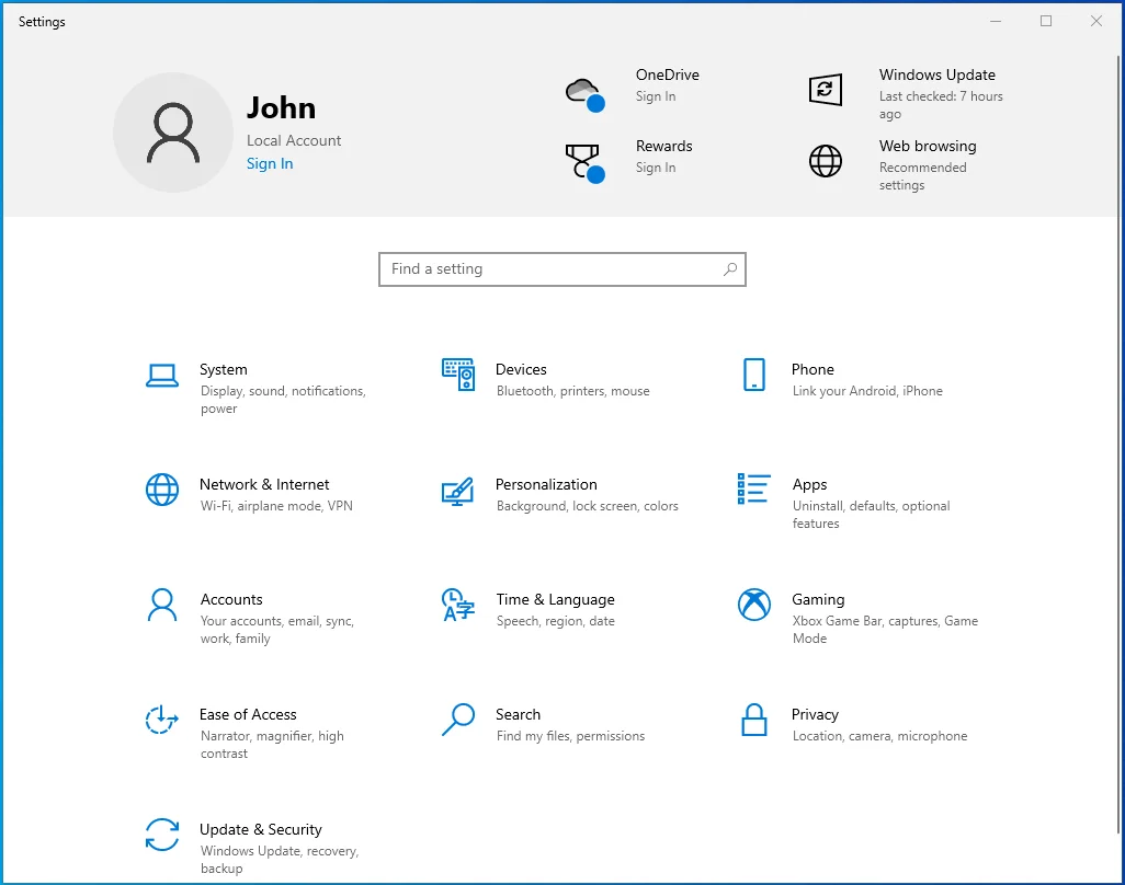 Ejecute Configuración presionando Win + I.