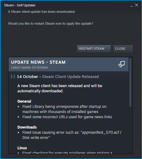 Haz clic en Reiniciar Steam.