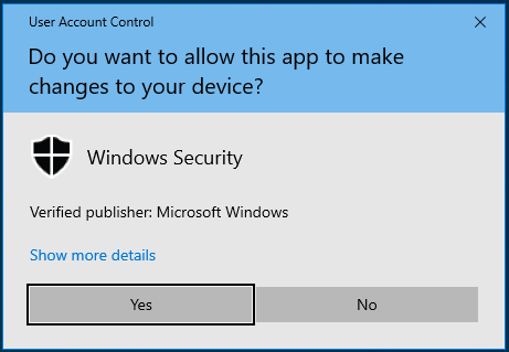 Fare clic su Sì nella finestra UAC (User Account Control).