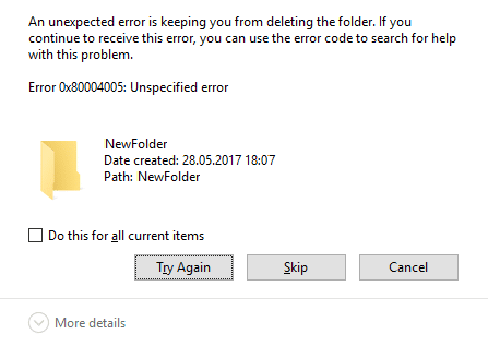 Come correggere l'errore 0x80004005 su Windows 10