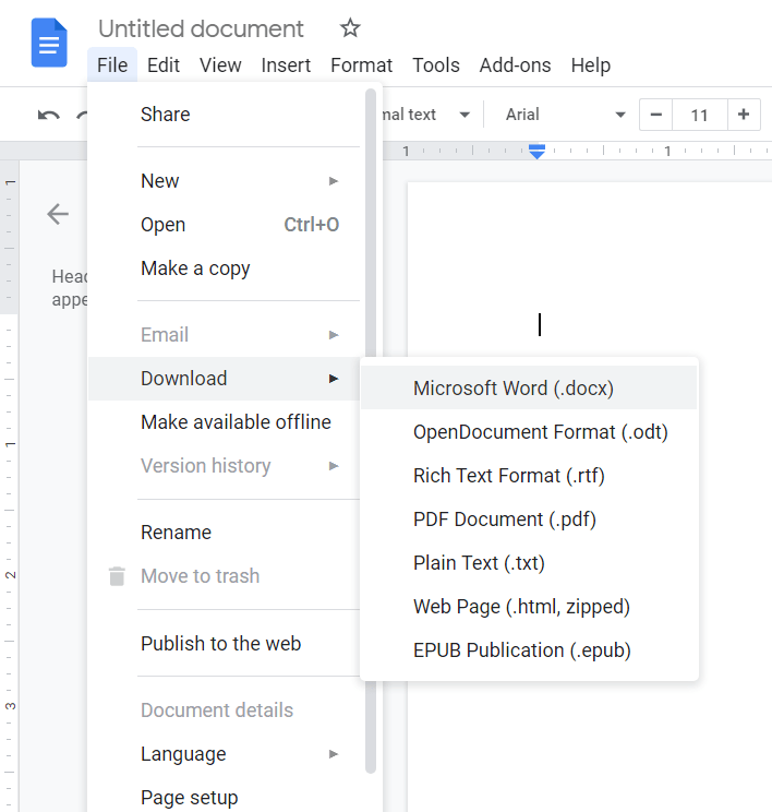 Pilih Microsoft Word (.docx).