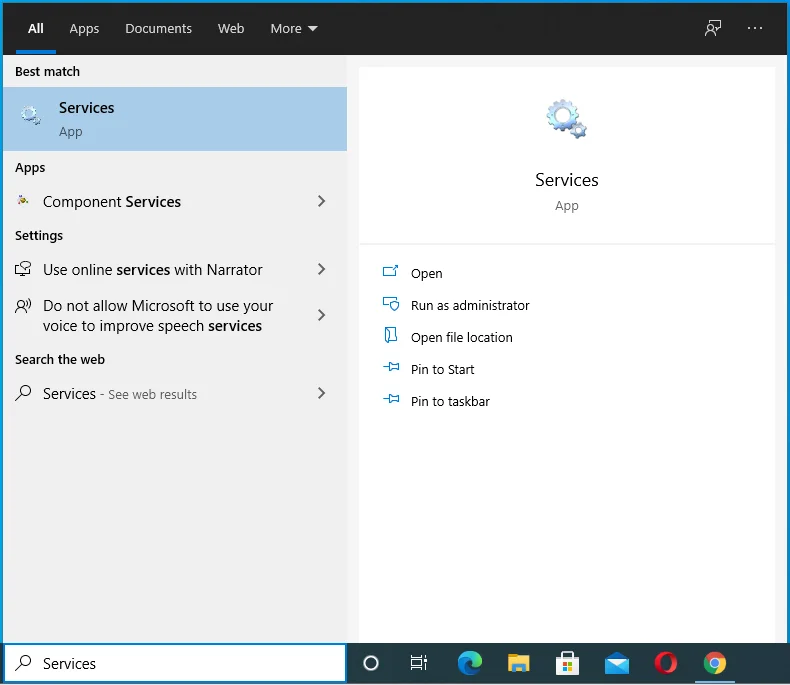 Geben Sie Dienste in die Windows-Suche ein.