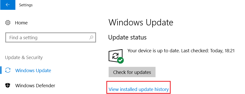 dal lato sinistro selezionare Windows Update e fare clic su Visualizza cronologia aggiornamenti installati
