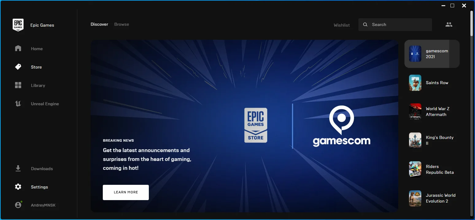 Vai su Impostazioni in Epic Games Launcher.