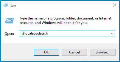 Immettere "%localappdata%" e premere Invio.