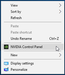 Fare clic con il pulsante destro del mouse sul desktop e selezionare Pannello di controllo NVIDIA.