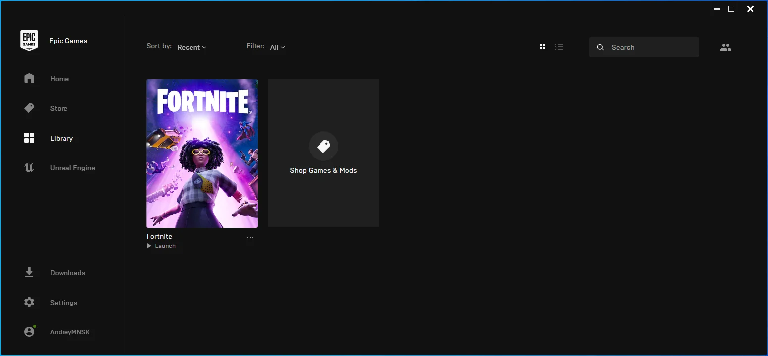 Vai alla Libreria in Epic Games Launcher.