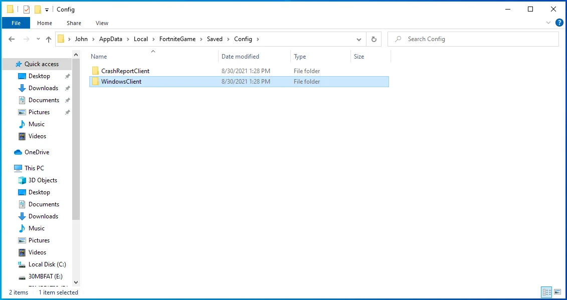 Apri la cartella WindowsClient.